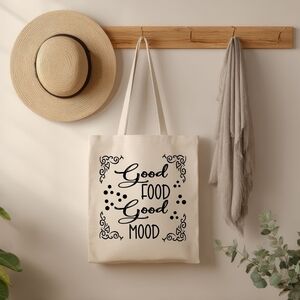 Custom Natural Canvas Tote Bag Good Food Good Mood